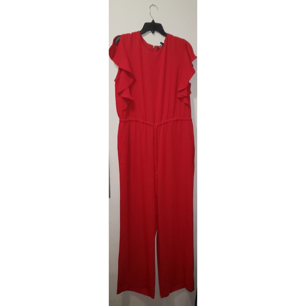 Ralph Lauren Womens Short-Split Sleeve Jumpsuit Size 16 Red